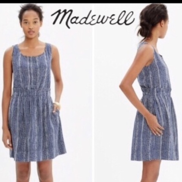 Madewell Dresses & Skirts - Madewell 8 Silk Dress Blue White Paperbag Batik